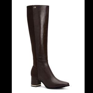 Calvin Klein - Women's Freeda Tall Leather Boots - Coffee Bean